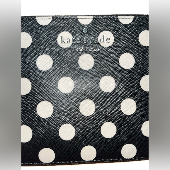 Kate Spade New York Medium L-Zip Wristlet Saffiano Leather Polka Dot Black, NWOT - Picture 7 of 8